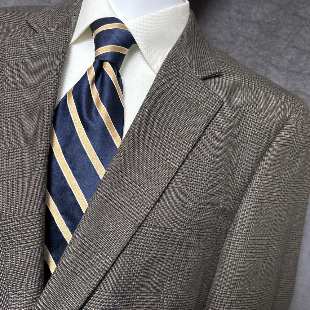 Andrew Fezza Sport Coat 44L Brown Glen Check Plaid Cary Blazer‎ Jacket Classic